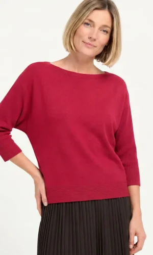 Pull Col Bateau Manches Trois-quarts Lurex Uni