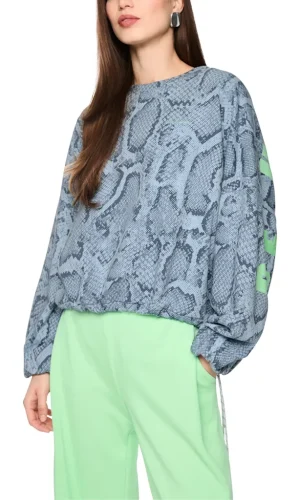 Sweat Col Rond Manches Longues Bas Elastique Imprimé Motif Placé Dos