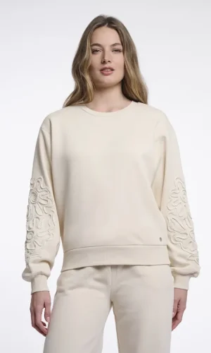 Sweat Col Rond Manches Longues Bras Broderies Uni