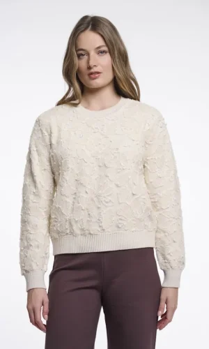 Pull Col Rond Manches Longues Dentelle Appliquée Ton Sur Ton