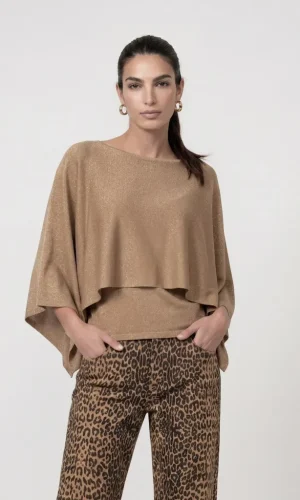 Poncho Pullover Col Rond Lurex Fluide Uni