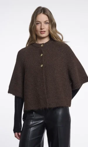 Gilet Cape Col Rond Manches Trois-quart Trois Boutons Uni