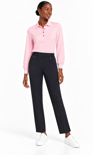 Pantalon Sept-huitième Taille Moyenne Elastique Deux Poches Françaises Zippées Slim Fente Bas Uni
