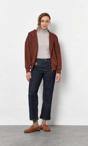 Pantalon Sept-huitième Taille Moyenne Cinq Poches Droit Fantaisie