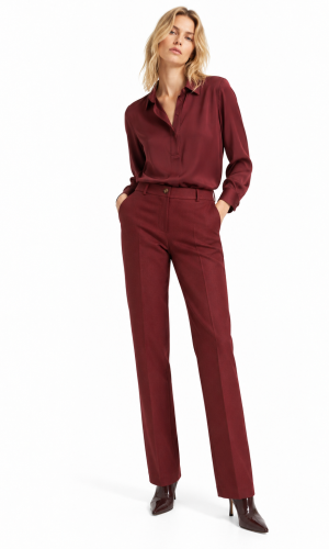 Pantalon Long Taille Moyenne Elastique Dos Deux Poches Fluide Droit Uni