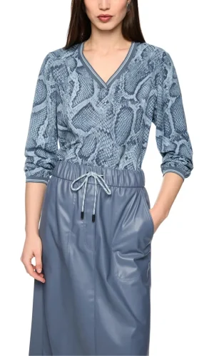 Blouse Col V Manches Longues Elastiques Fluide Imprimé