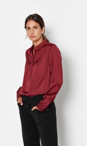 Tunique Col Chemise Manches Longues Satinée Fluide Unie