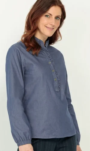 Blouse Col Montant Boutonné Manches Longues Unie