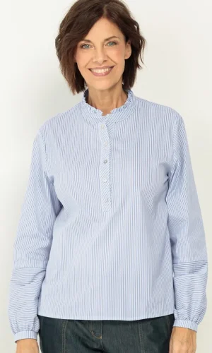 Blouse Col Montant Boutonné Manches Longues Rayures