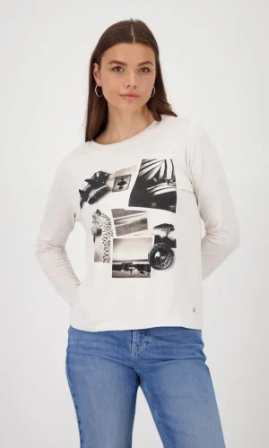 Tee-shirt Col Rond Manches Longues Strass Motif Placé