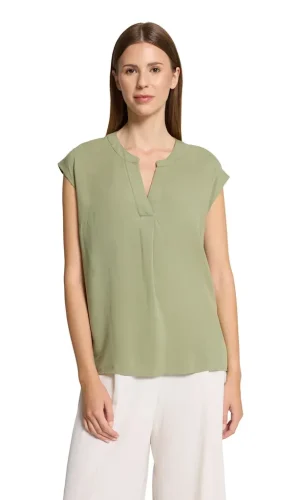 Blouse Col V Manches Courtes Unie