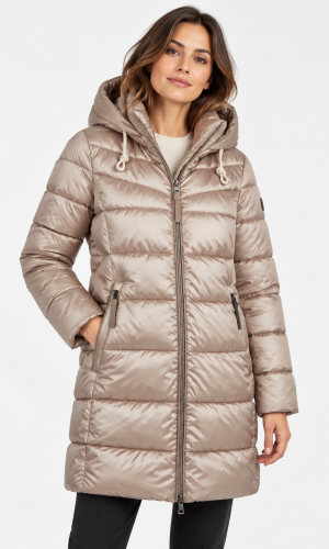 Parka Mi Longue Manches Longues Zippée Capuche Amovible Deux Poches Zippées Unie