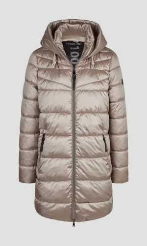 Parka Mi Longue Manches Longues Zippée Capuche Amovible Deux Poches Zippées Unie