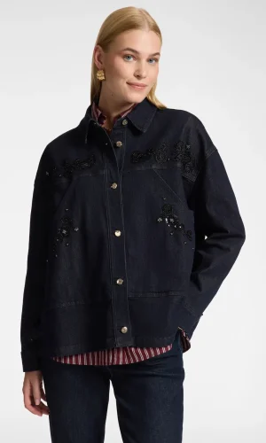 Veste Jean Manches Longues Oversized Poches Et Strass