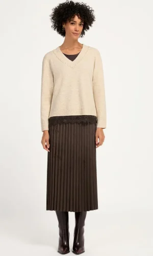 Pull Col V Détails Manches Longues Uni
