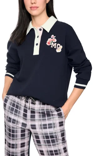 Sweat Col Polo Manches Longues Droit Motif Placé