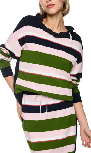 Pull Col Bateau Manches Longues Elastiques Rayé