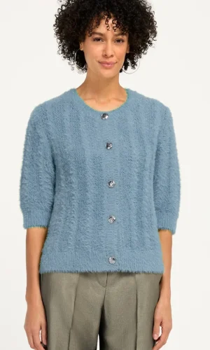 Gilet Col Rond Manches Longues Boutonné Lurex