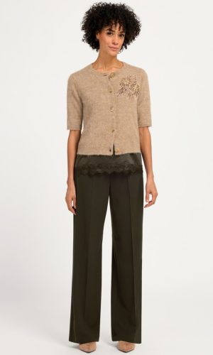 Pantalon Long Taille Moyenne Elastique Ceinture Deux Poches Françaises Droit Fluide Uni