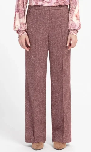 Pantalon Long Taille Moyenne Elastique Deux Poches Zippées Chevrons Moucheté Droit Fluide