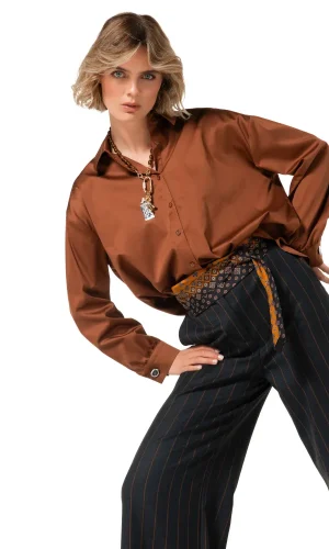 Chemise Manches Longues Effet Satiné Uni Oversized