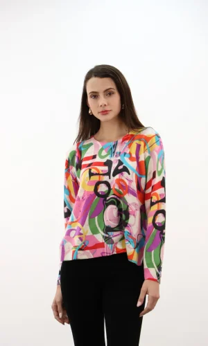 Pull Col Rond Manches Longues Imprimé Love 100% Cachemire