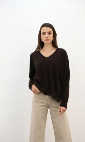 Pull Col V Manches Longues Oversized Uni 100% Cachemire