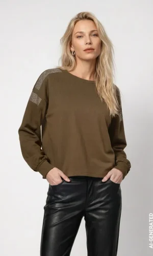 Sweat Col Rond Manches Longues Strass Epaules