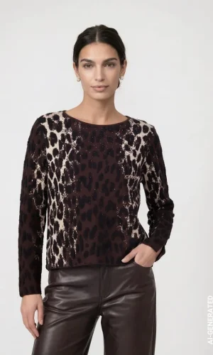 Pull Col Rond Manches Longues Strass Jacquard All Over Imprimé Léo