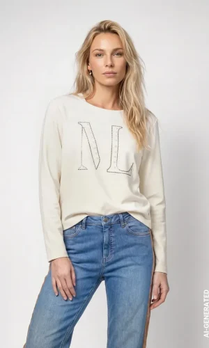 Sweat Col Rond Manches Longues Perles Et Strass Motif Placé