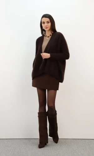 Gilet Bord à Bord Manches Longues Manchons Oversized  Uni 60% Raccoon, 30% Angora, 10% Laine