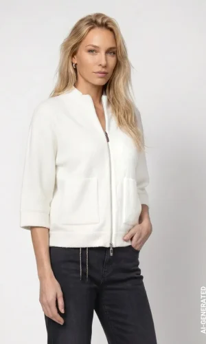 Gilet Col Montant Manches Trois-quarts Deux Poches Uni