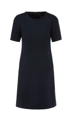Robe Longueur Genoux Col Rond Manches Courtes Deux Poches Droite Unie