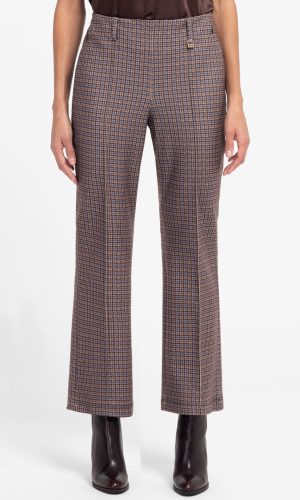 Pantalon Sept-huitième Taille Moyenne Elastique Bootcut Deux Poches Zippées Pied De Poule