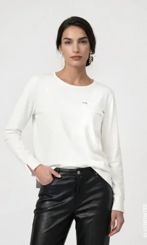 Tunique Col Rond Manches Longues Une Poche Details Strass Unie