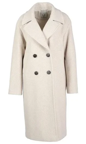 Manteau Mi Long Manches Longues Croisé Deux Poches Boutonné Chevrons