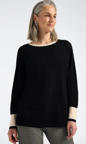 Pull Col Rond Manches Longues Bandes Bicolores