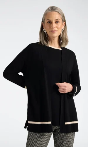 Gilet Long Bord à Bord Manches Longues Bandes Bicolores