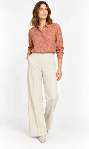 Pantalon Long Taille Moyenne Elastique Quatres Poches Fluide Jenny Palazzo Uni