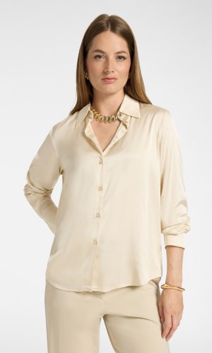 Chemise Manches Longues Satinée Fluide Unie