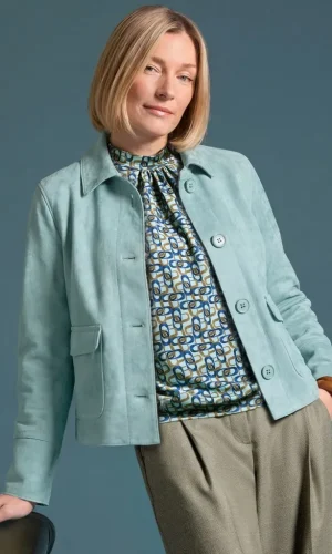 Veste Col Chemise Manches Longues Boutonnée Deux Poches Plaquées Suédine Uni