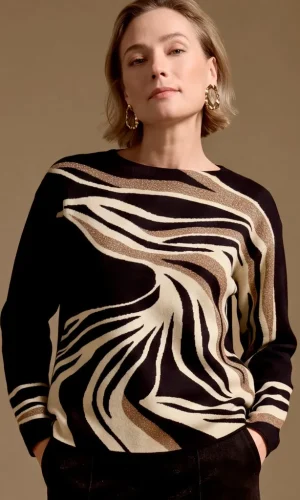 Pull Col Montant Manches Longues Motif Placé