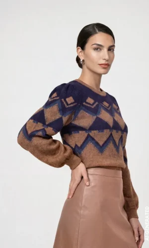 Pull Col Rond Manches Longues Jacquard Strass