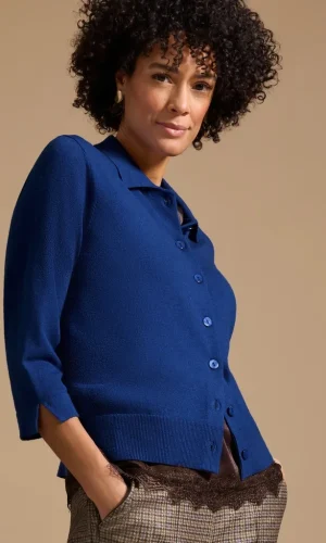 Gilet Col Polo Manches Trois-quarts Boutonné Uni