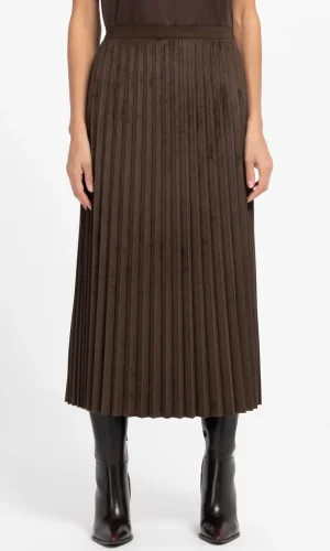 Jupe Midi Taille Moyenne Elastique Plissée Suedine Unie