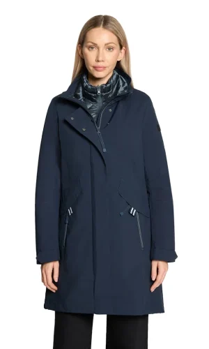 Parka Mi-longue Col Montant Capuche Amovible Manches Longues Zipppée Lisse Deux Poches 3 En 1 Unie